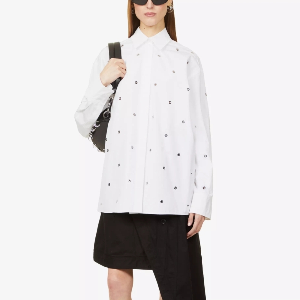 SPORTMAX | Elio eyelet-embellished cotton-poplin shirt In White - Picture 11 of 12